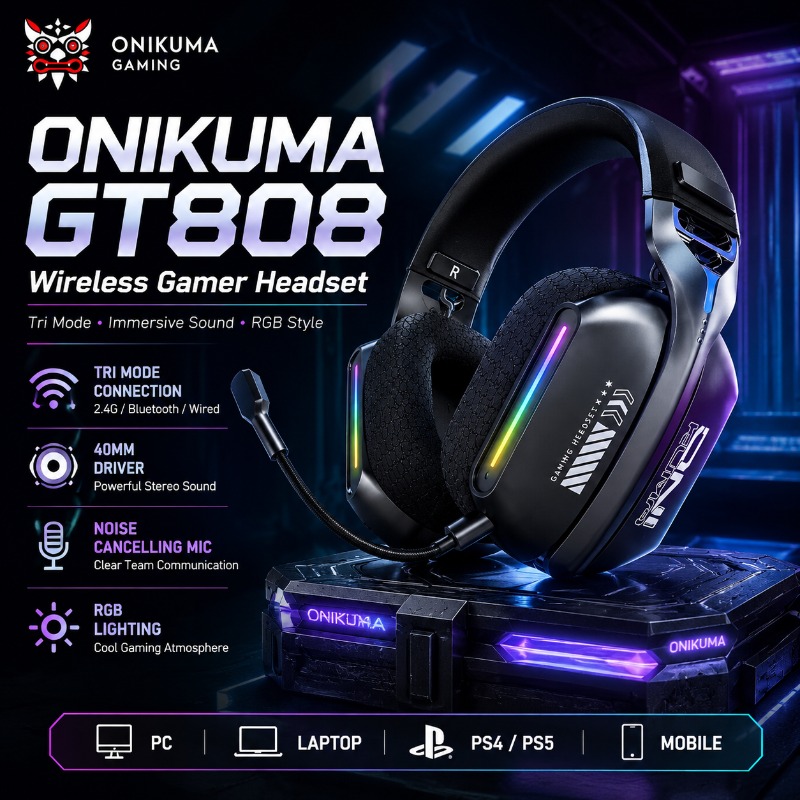 Venom Gaming Accessories - ONIKUMA GT808 Wireless Gaming Headset Tri