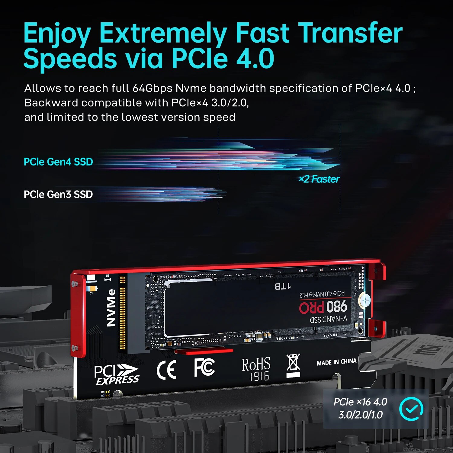 JEYI M.2 NVMe to PCIe 4.0 X16  - Samsung Ssd 990 Pro 评论和价格